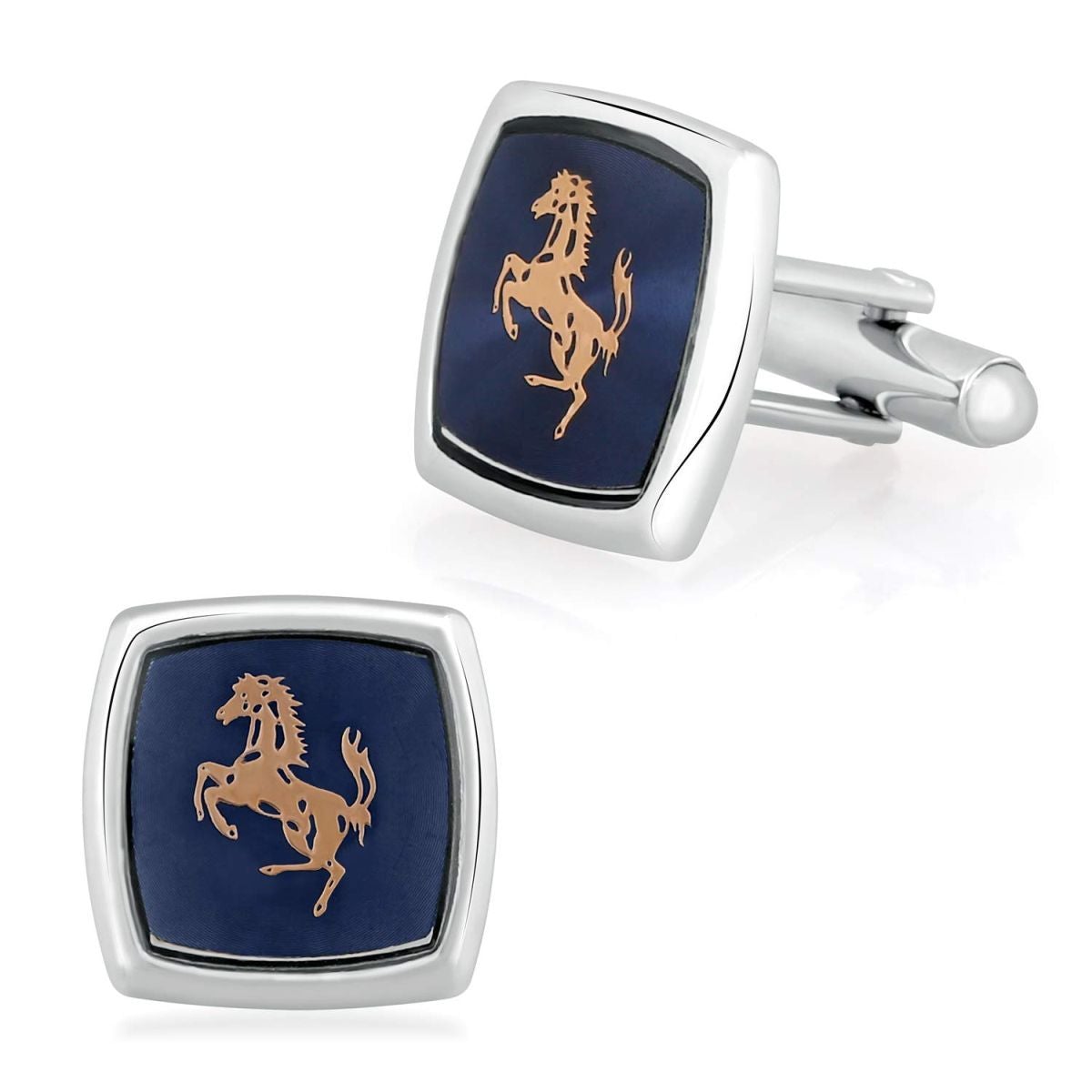 Square Blue Ferrari Horse Cufflinks In Box Bulk