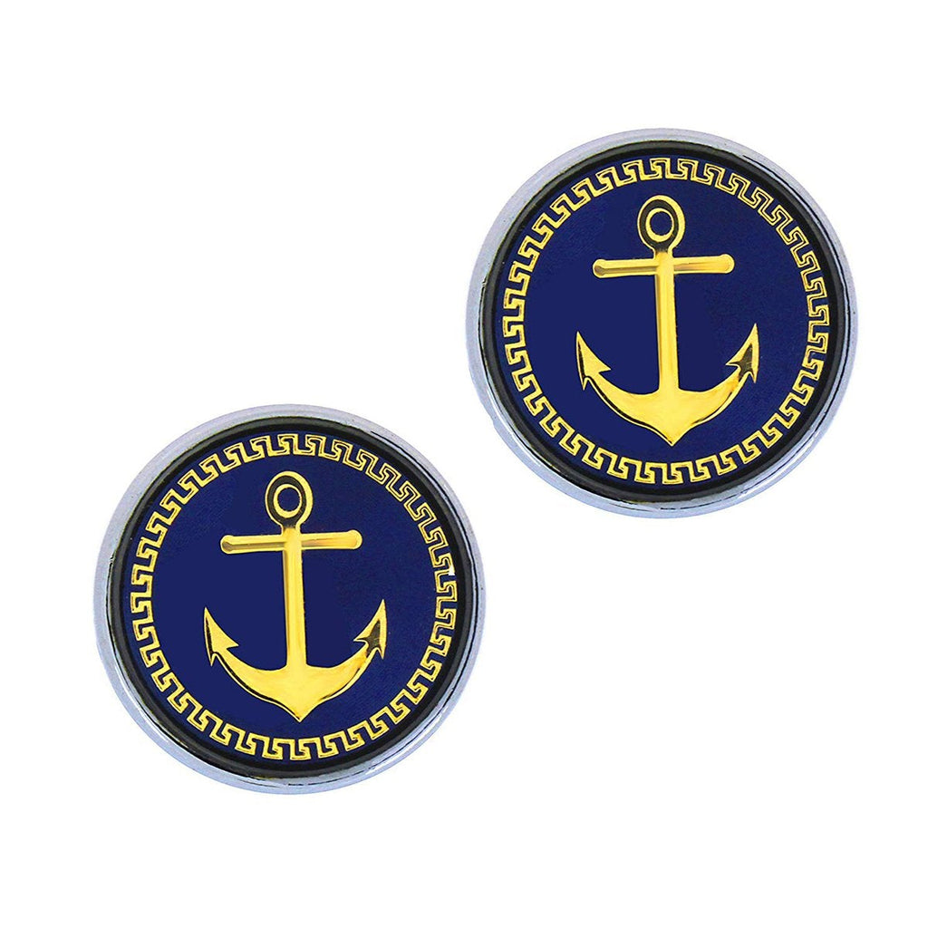 Round Blue Gold Anchor Cufflinks In Box Bulk