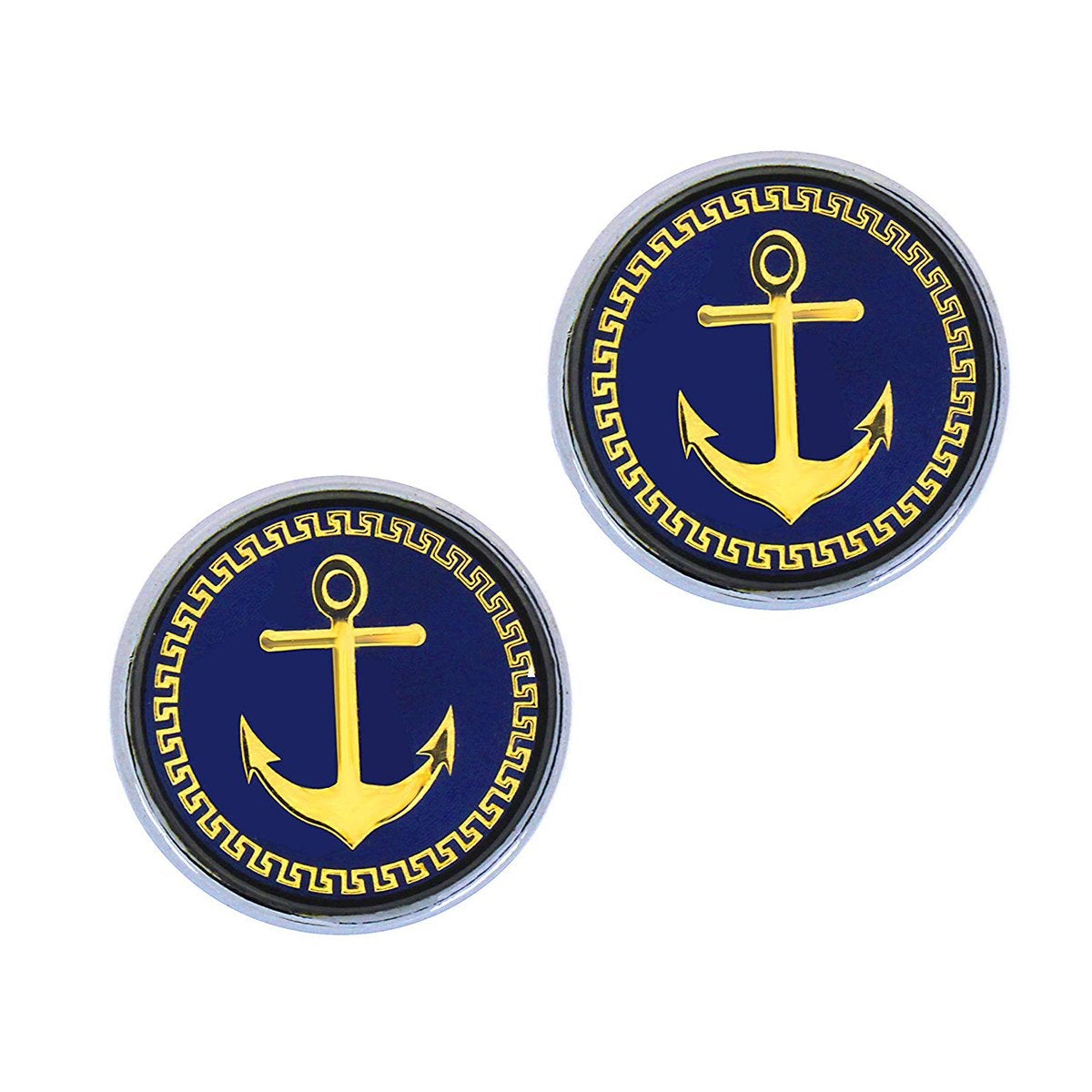 Round Blue Gold Anchor Cufflinks In Box Bulk