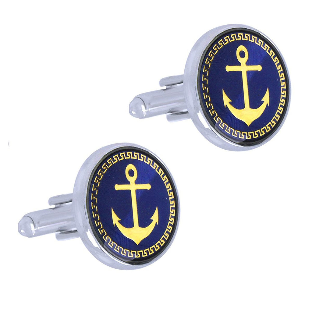Round Blue Gold Anchor Cufflinks In Box Bulk