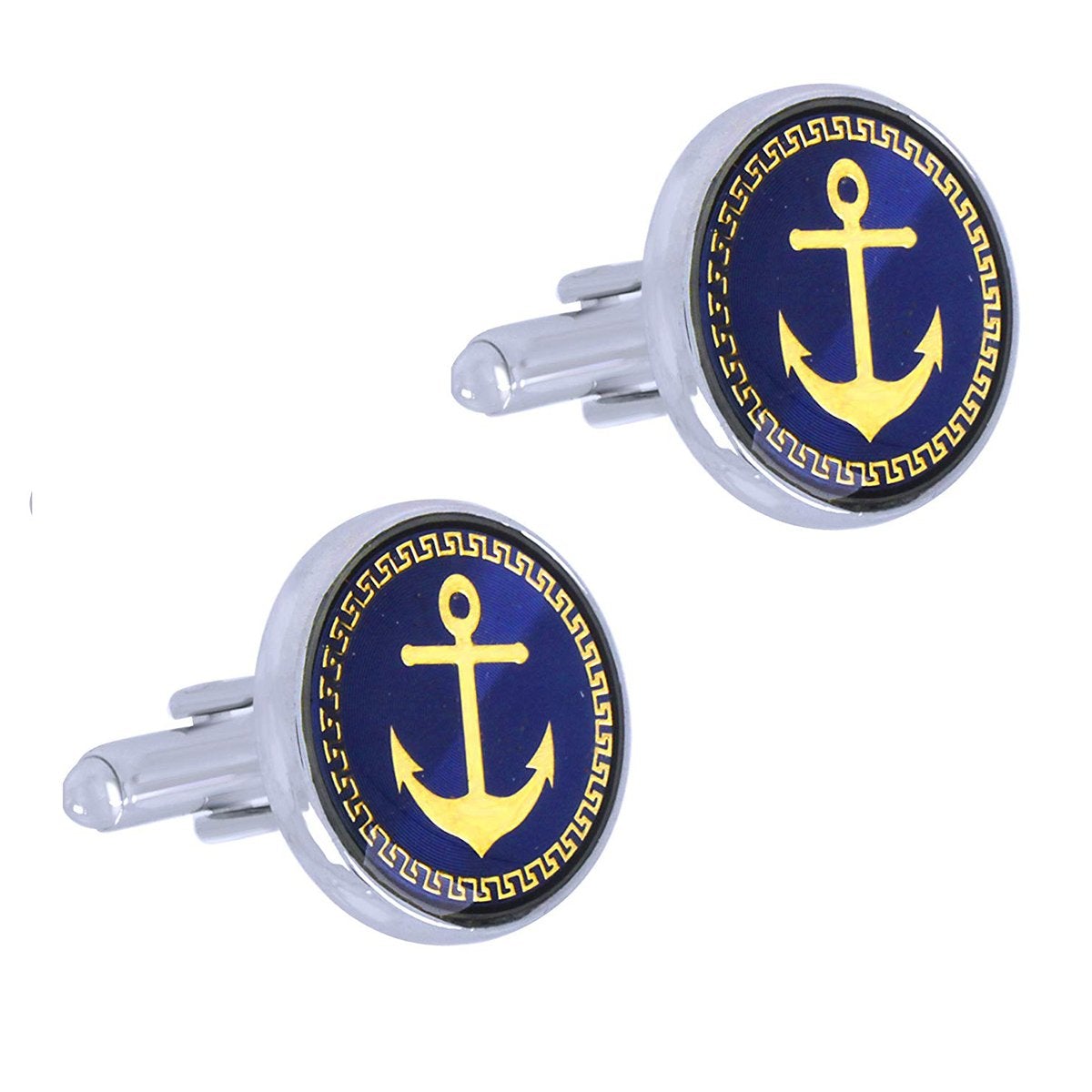 Round Blue Gold Anchor Cufflinks In Box Bulk