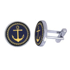 Round Blue Gold Anchor Cufflinks In Box Bulk