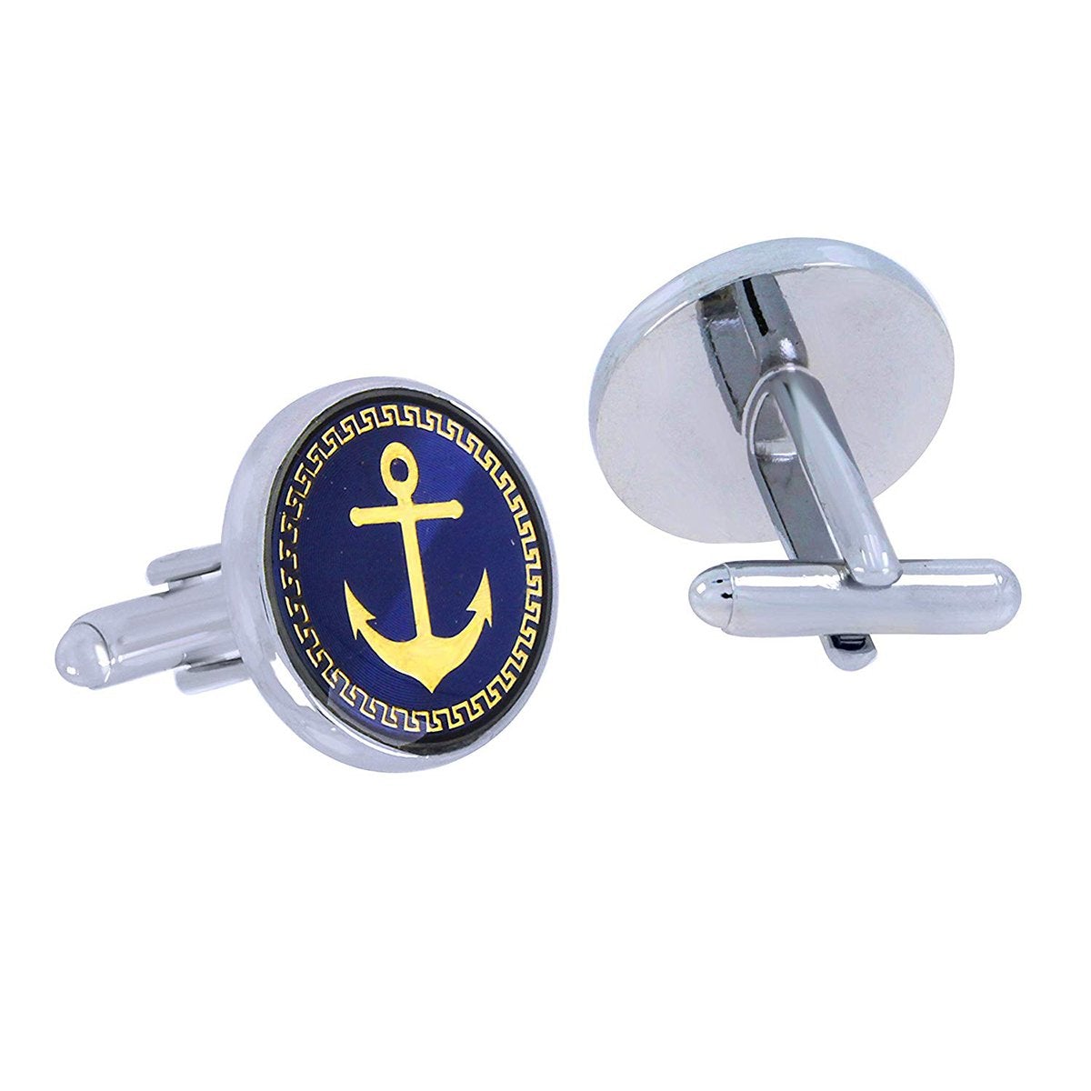 Round Blue Gold Anchor Cufflinks In Box Bulk