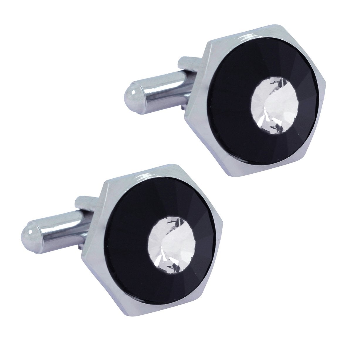Hexagon Black Crystal Cufflinks In Box Bulk Main image