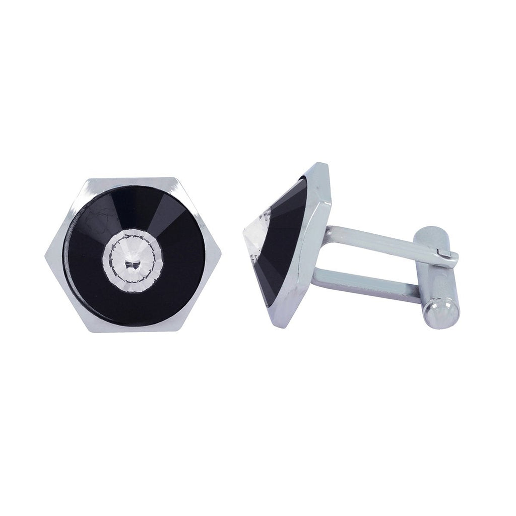 Hexagon Black Crystal Cufflinks In Box Bulk