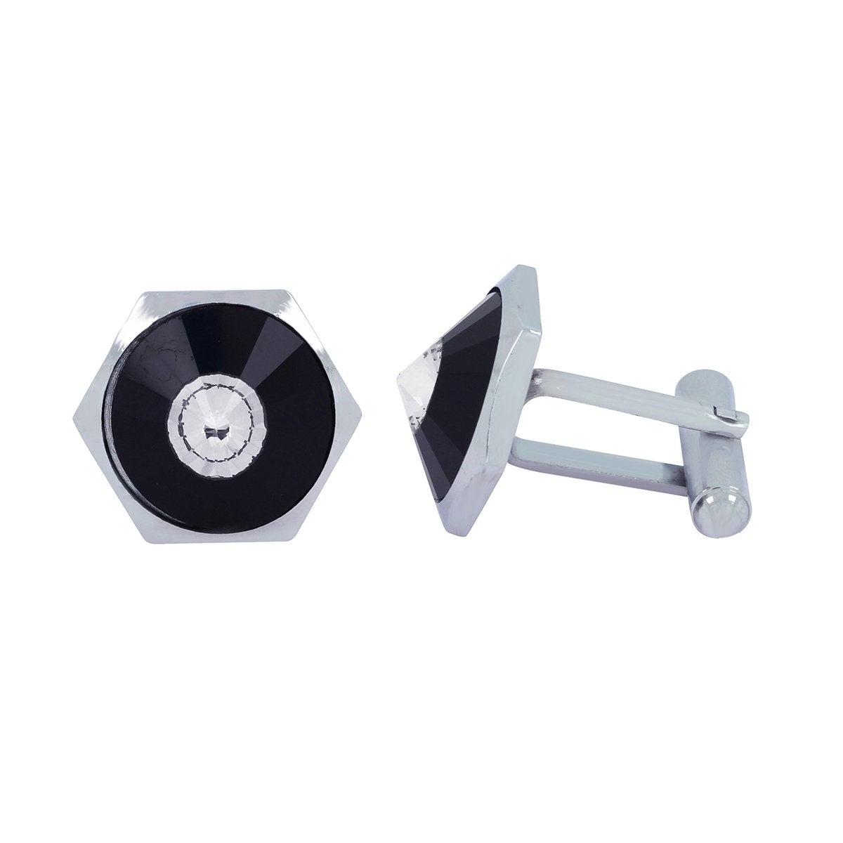 Hexagon Black Crystal Cufflinks In Box Bulk