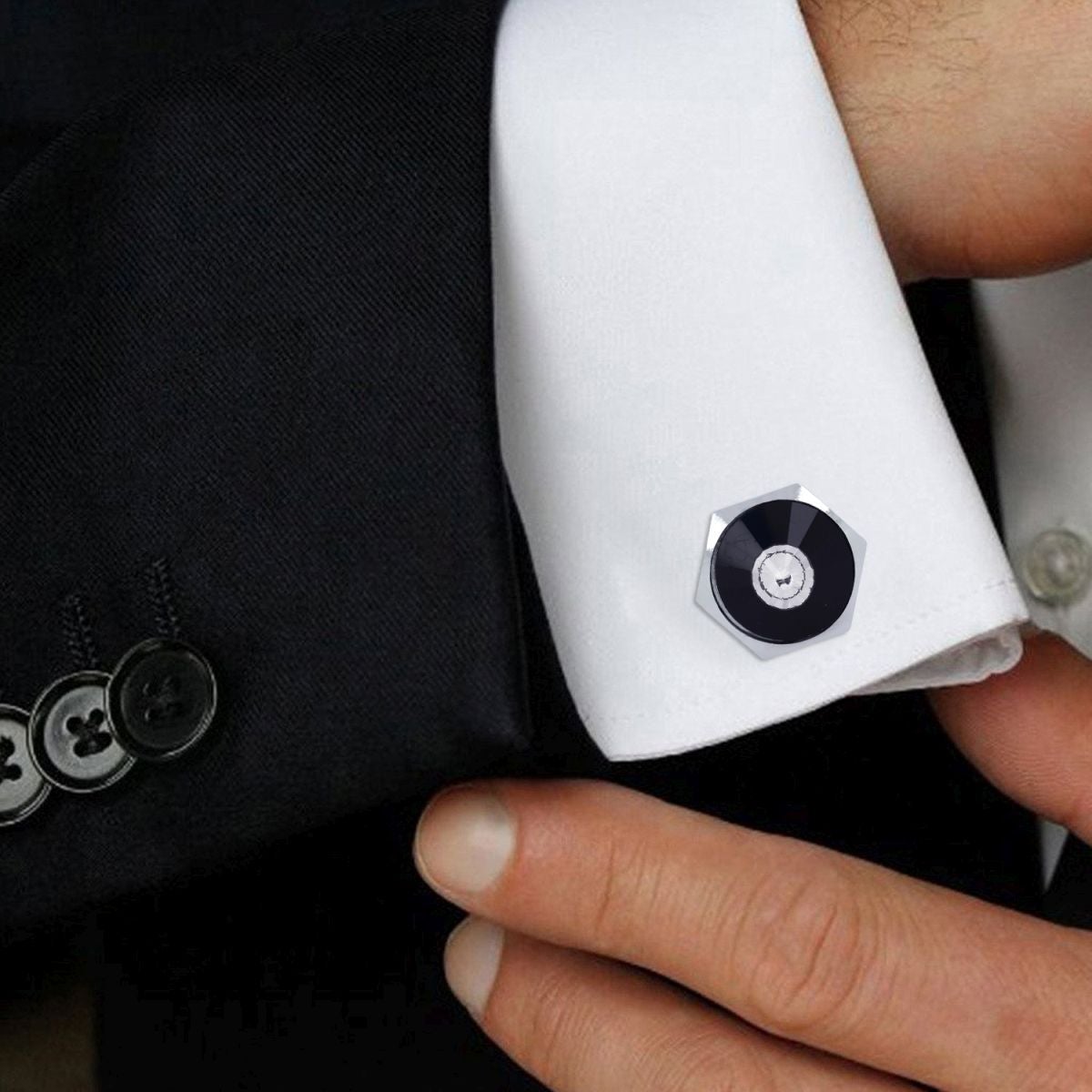 Hexagon Black Crystal Cufflinks In Box Bulk