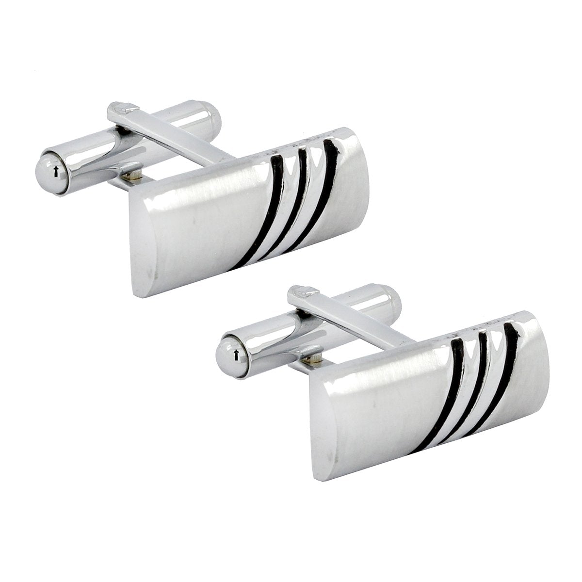 Rectangle Silver Stripes Cufflinks In Box Bulk Main image