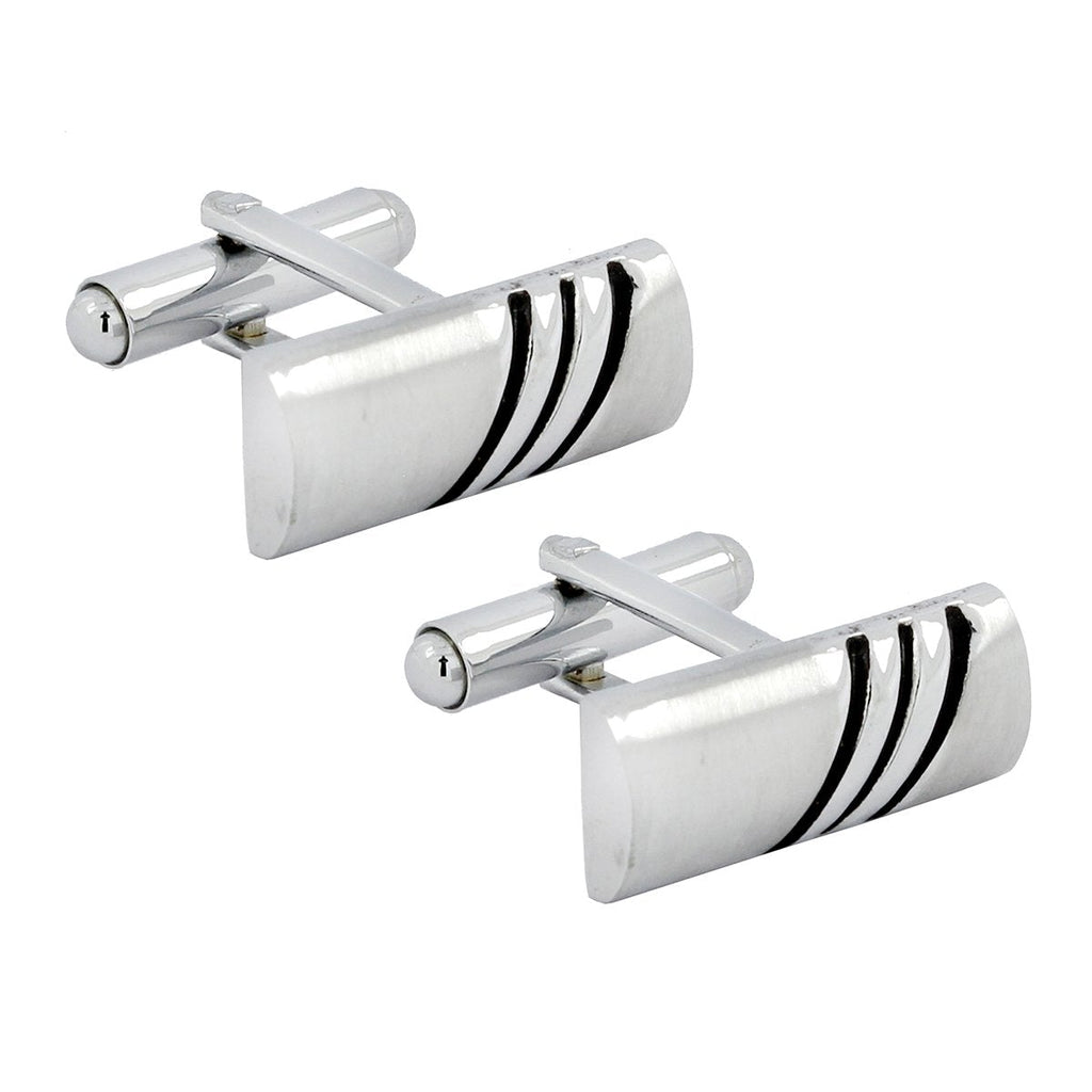 Rectangle Silver Stripes Cufflinks In Box Bulk