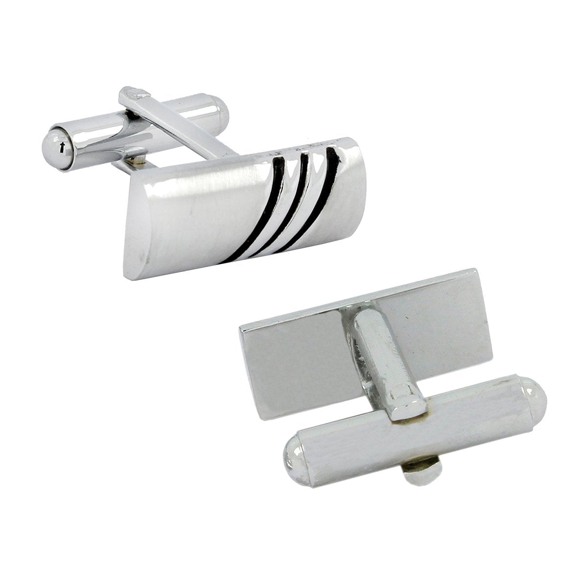 Rectangle Silver Stripes Cufflinks In Box Bulk Secondary image