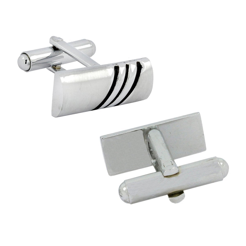 Rectangle Silver Stripes Cufflinks In Box Bulk