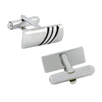 Rectangle Silver Stripes Cufflinks In Box Bulk