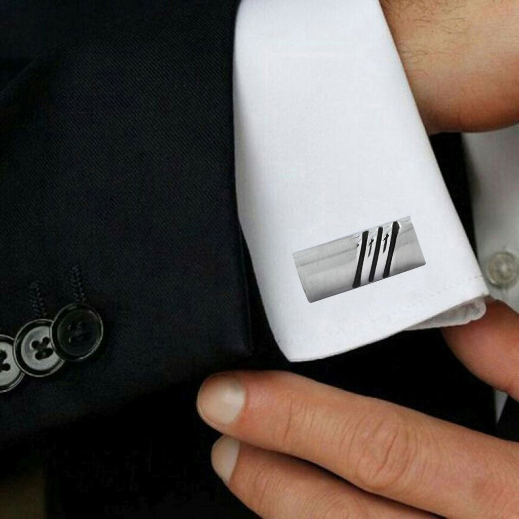 Rectangle Silver Stripes Cufflinks In Box Bulk