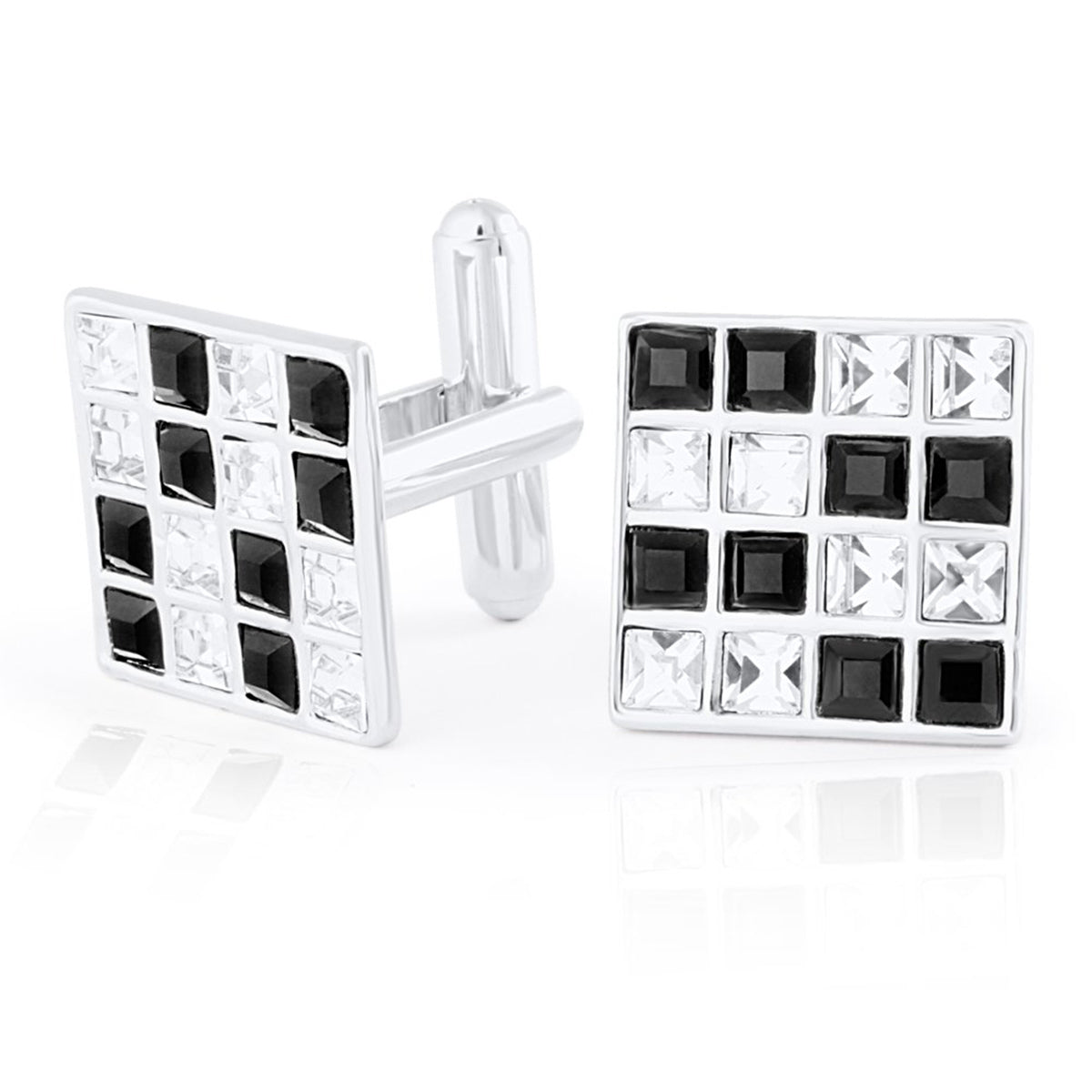 Square Silver Crystal Cufflinks In Box Bulk Main image