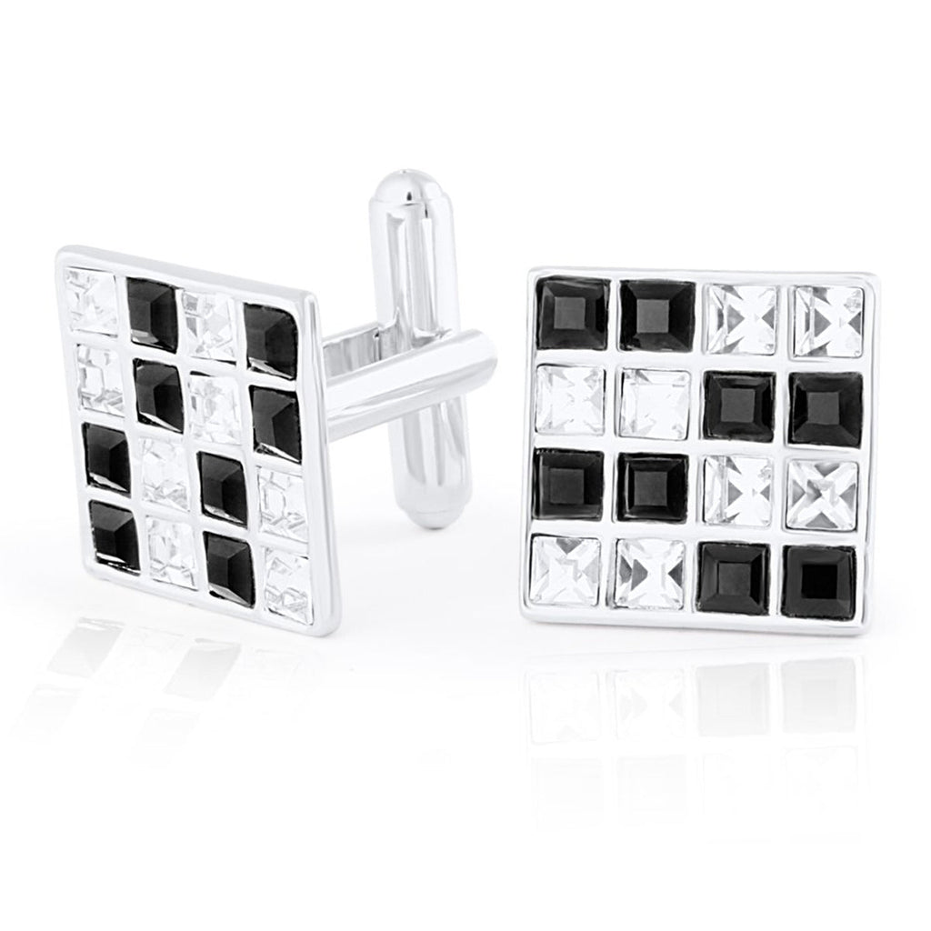 Square Silver Crystal Cufflinks In Box Bulk