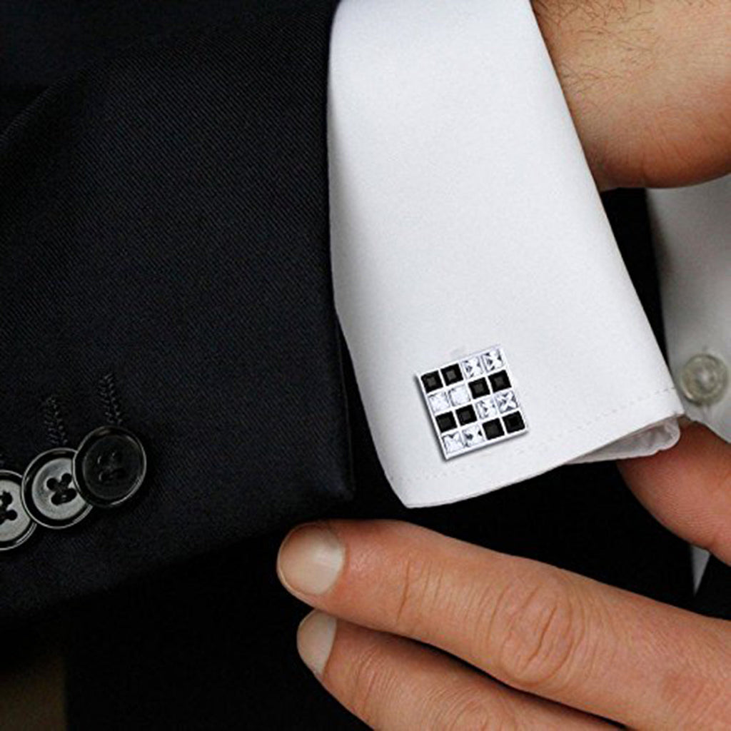 Square Silver Crystal Cufflinks In Box Bulk
