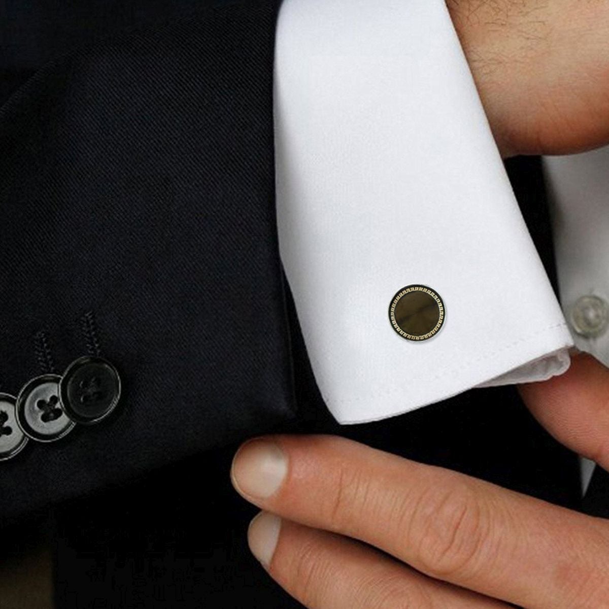 Round Grey Gold Cufflinks In Box Bulk