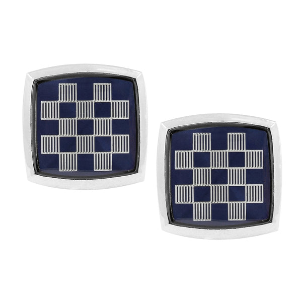Square Silver Checks Cufflinks In Box Bulk Main image