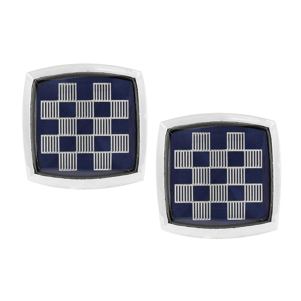Square Silver Checks Cufflinks In Box Bulk