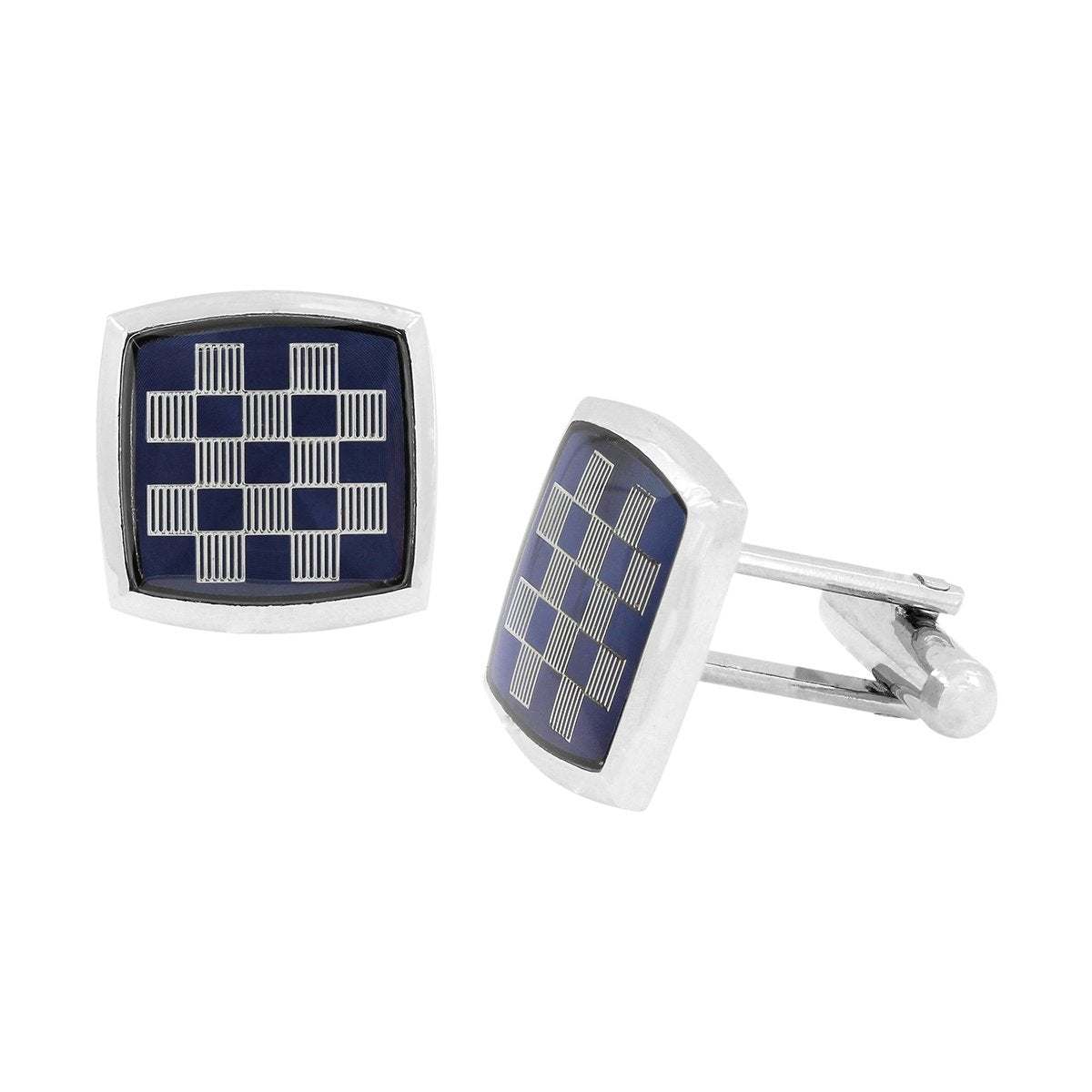 Square Silver Checks Cufflinks In Box Bulk