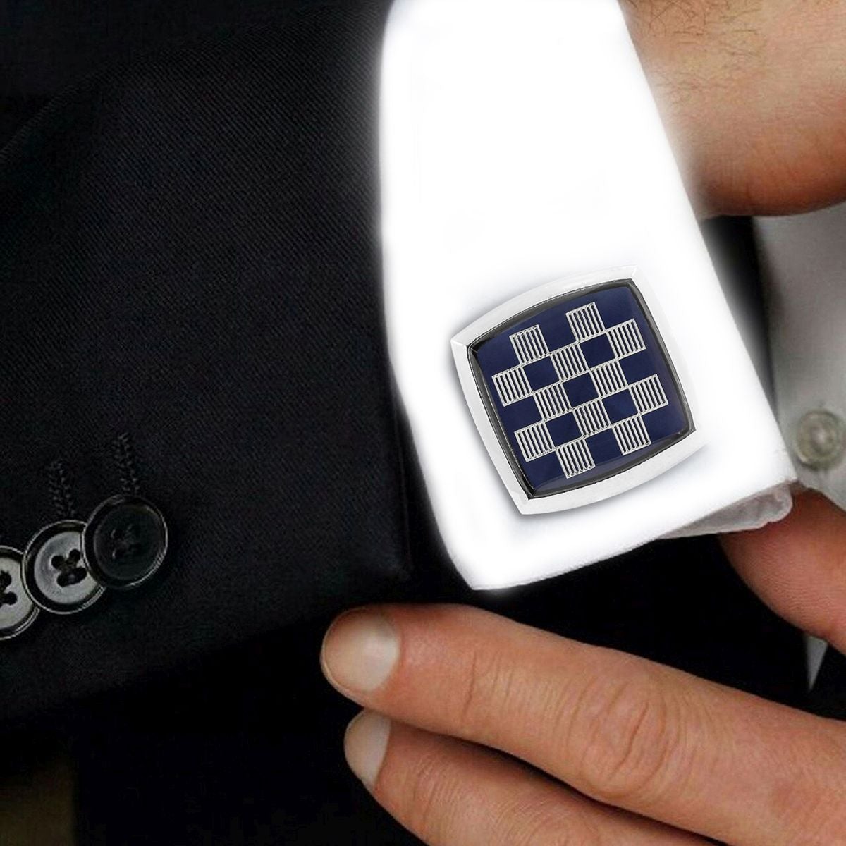 Square Silver Checks Cufflinks In Box Bulk