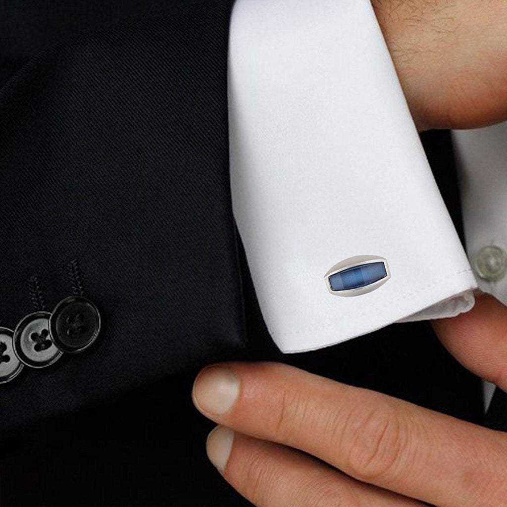 Cylinder Blue Crystal Cufflinks In Box Bulk