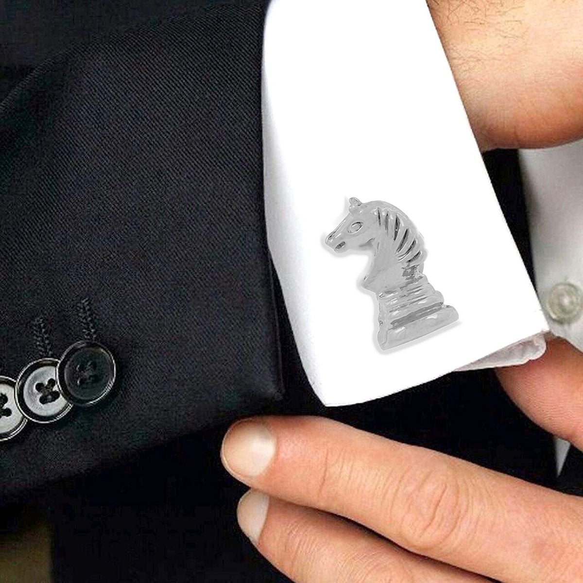 Fancy Silver Horse Chess Cufflinks In Box Bulk