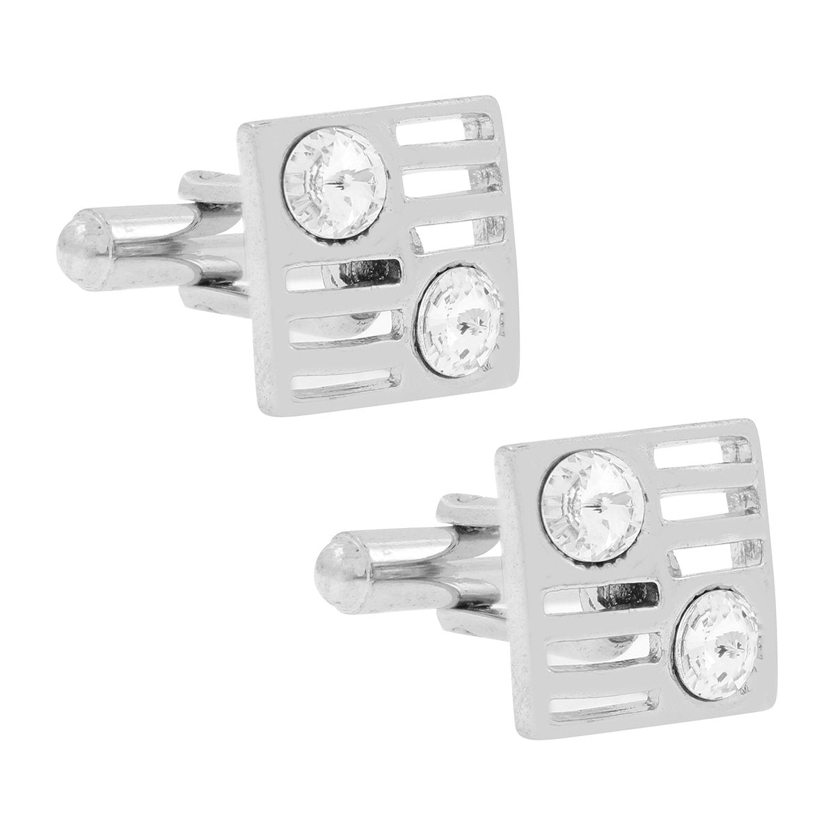 Square Silver Diamond Cufflinks In Box Bulk