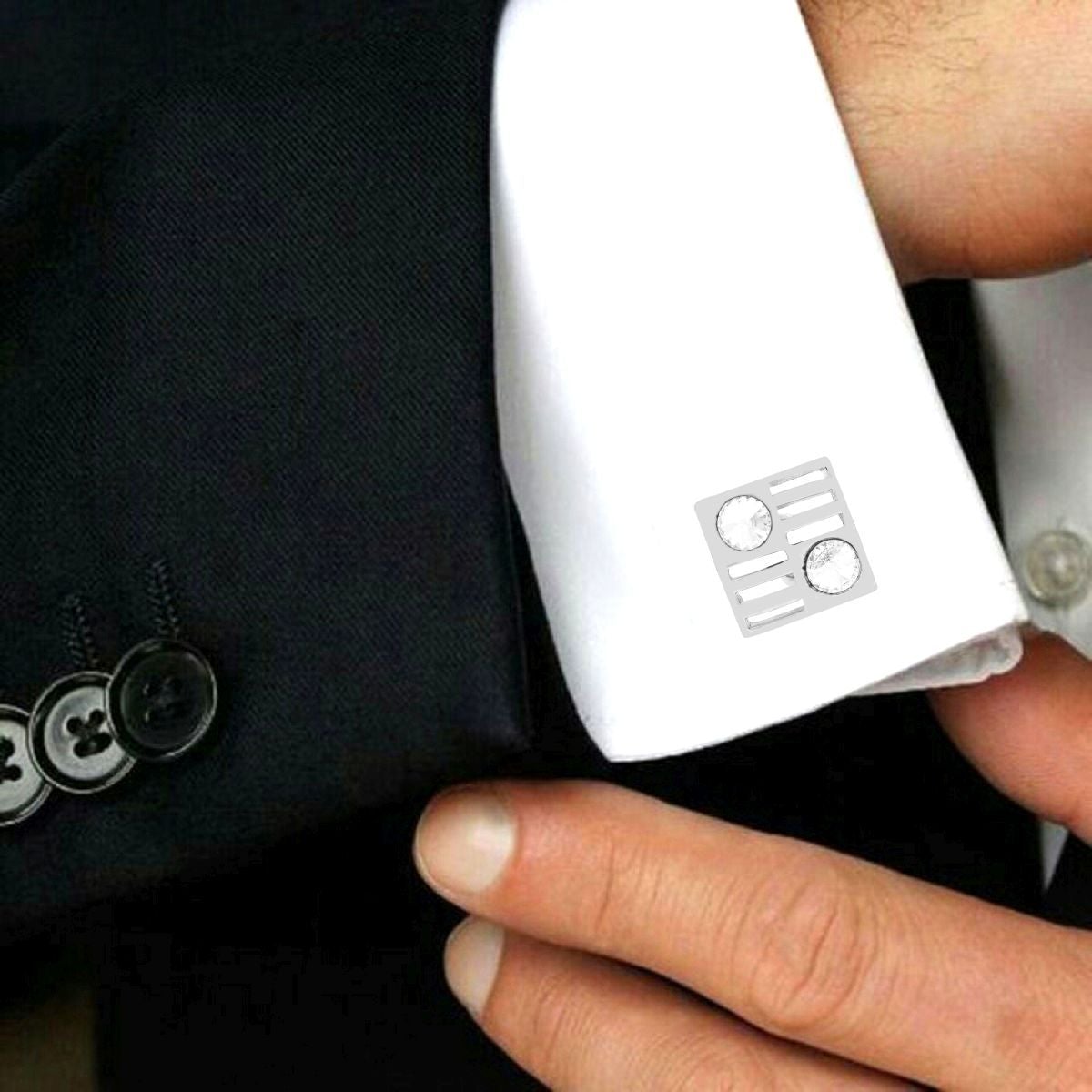 Square Silver Diamond Cufflinks In Box Bulk