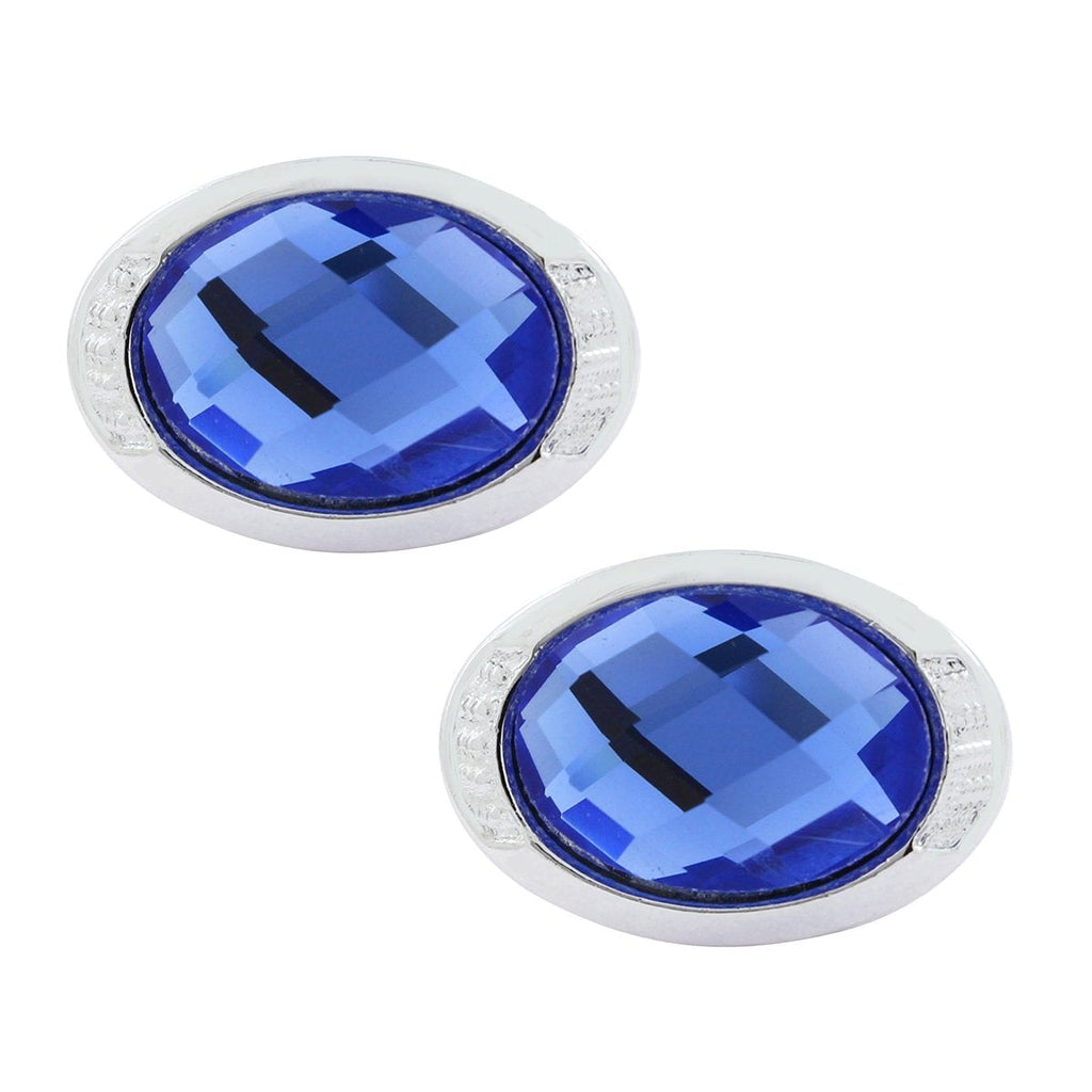 Oval Blue Crystal Cufflinks In Box Bulk