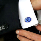 Oval Blue Crystal Cufflinks In Box Bulk