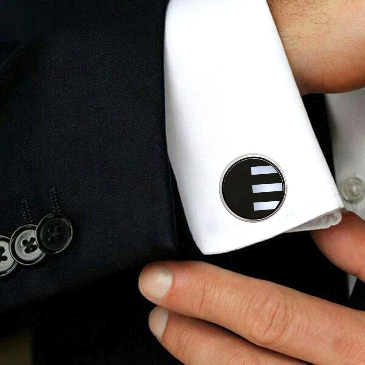 Round Grey Stripes Cufflinks In Box Bulk
