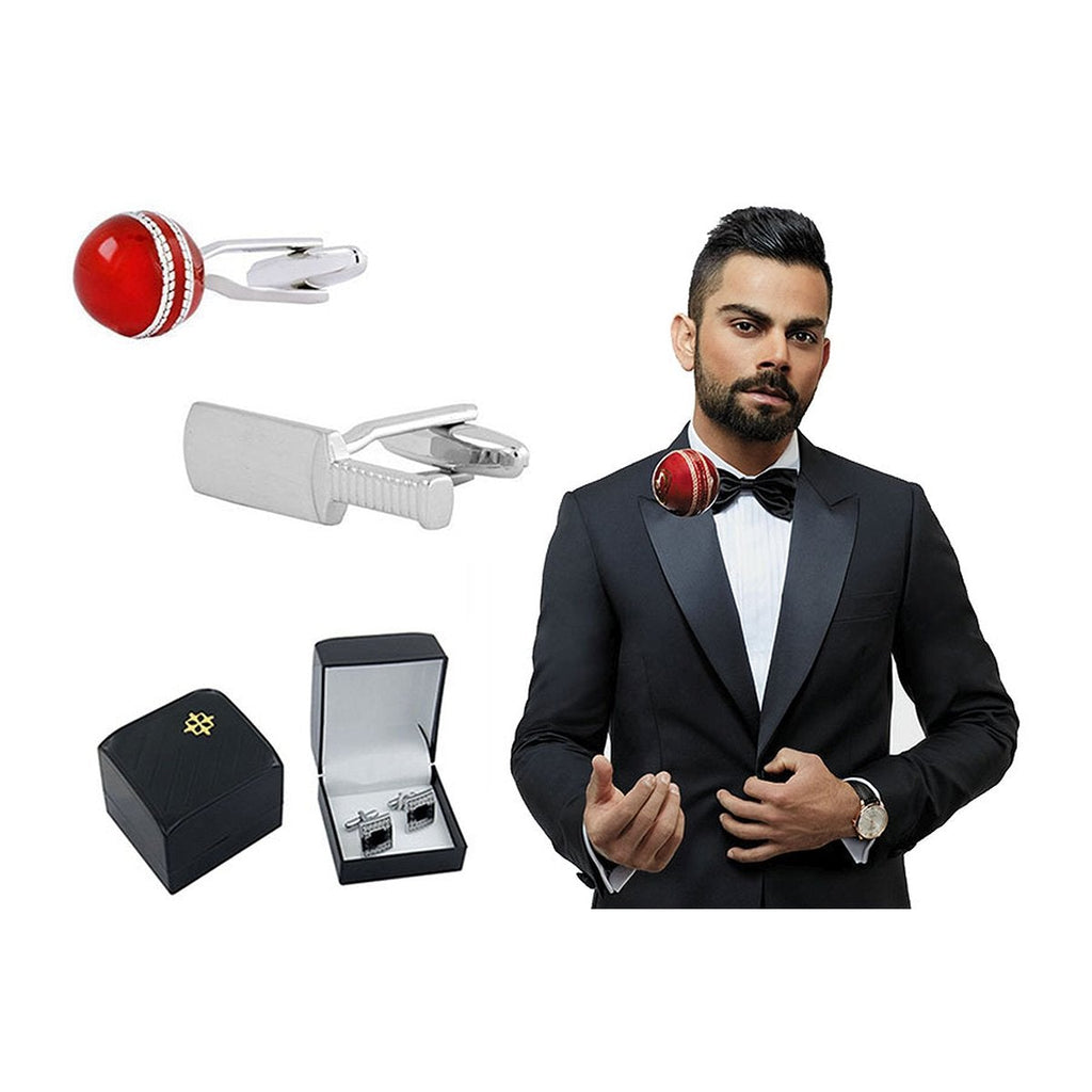 Fancy Red Bat Ball Cricket Cufflinks In Box