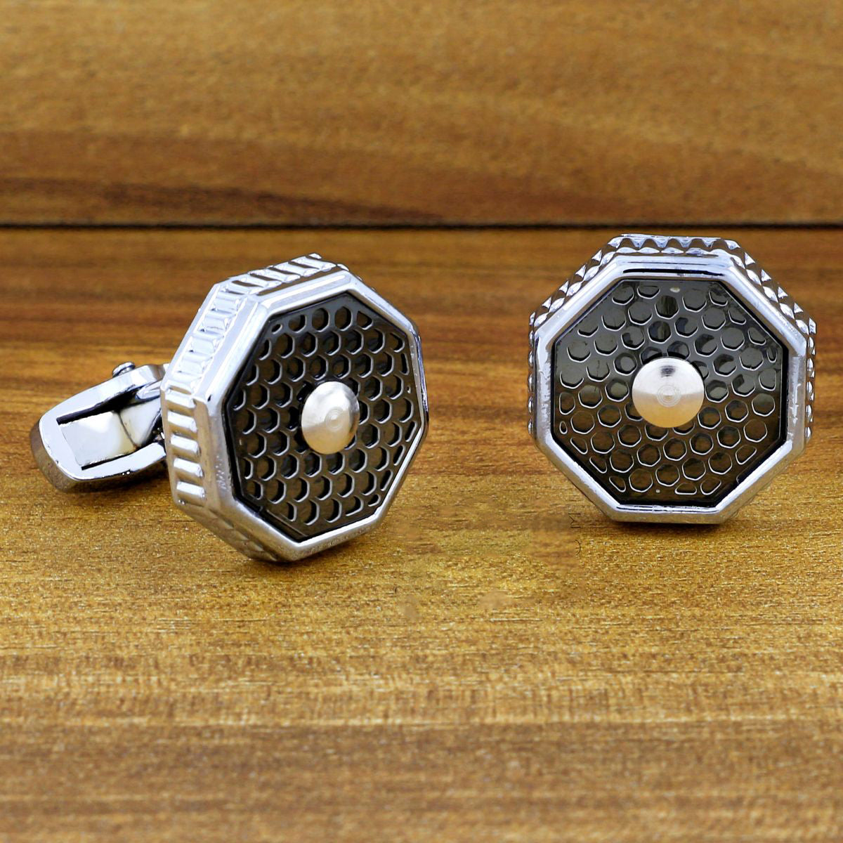 Hexagon Black Enamel Cufflinks In Box Main image