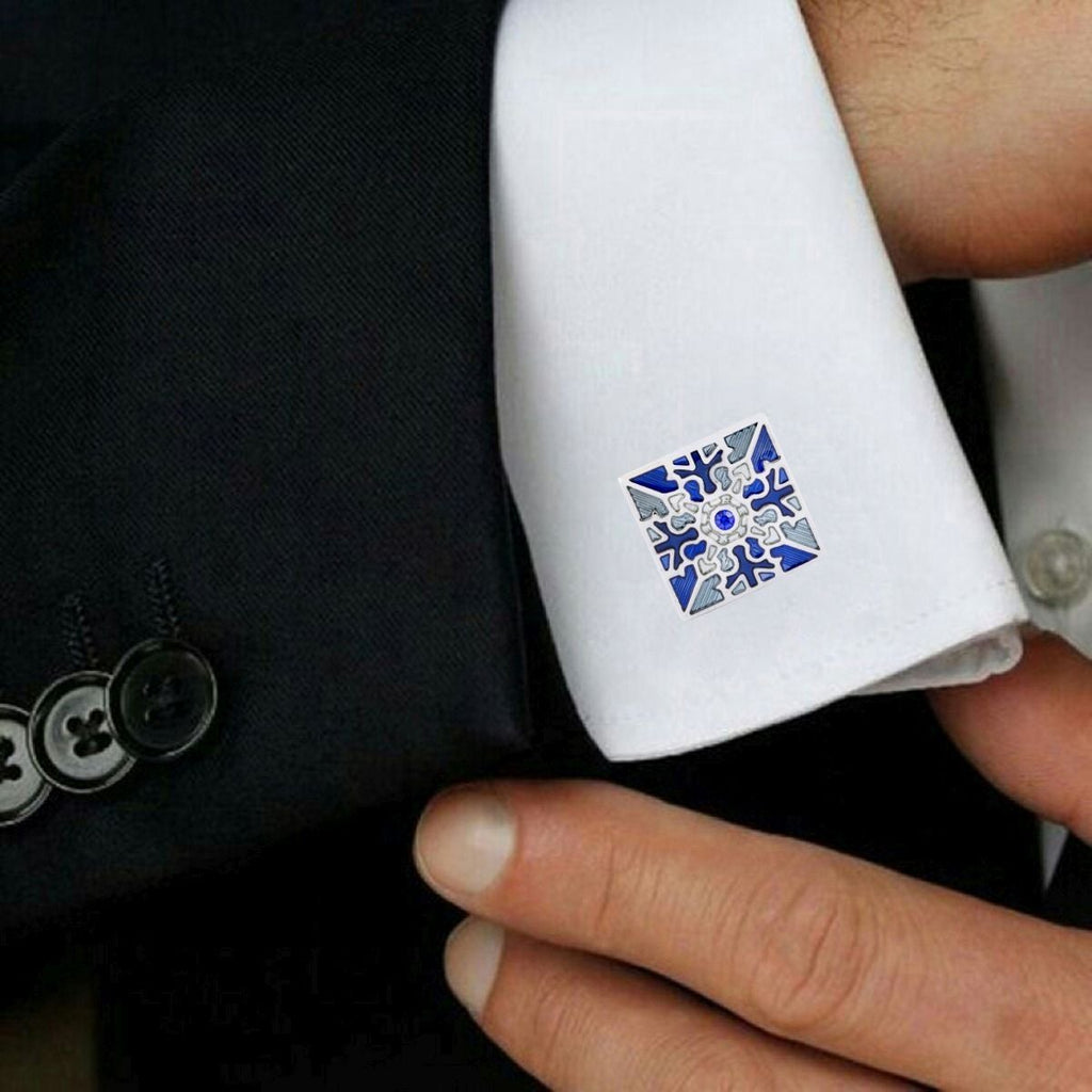Square Blue Victorian Cufflinks In Box Bulk