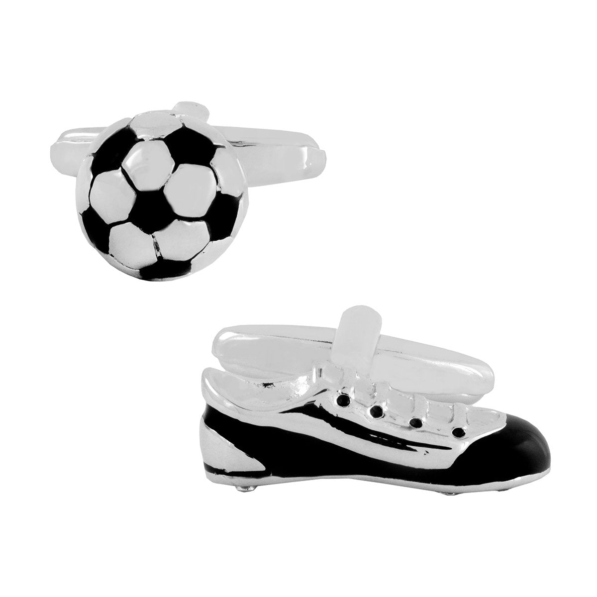 Silver Soccer Football Shoe Cufflinks In Box