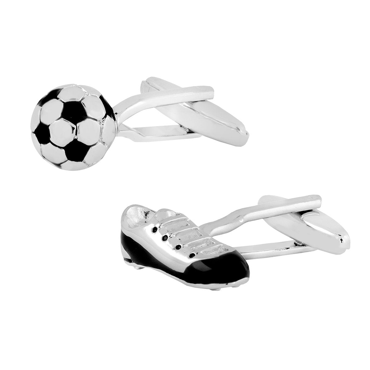 Silver Soccer Football Shoe Cufflinks In Box
