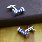 Ribbon Blue Bow Stripe Cufflinks In Box