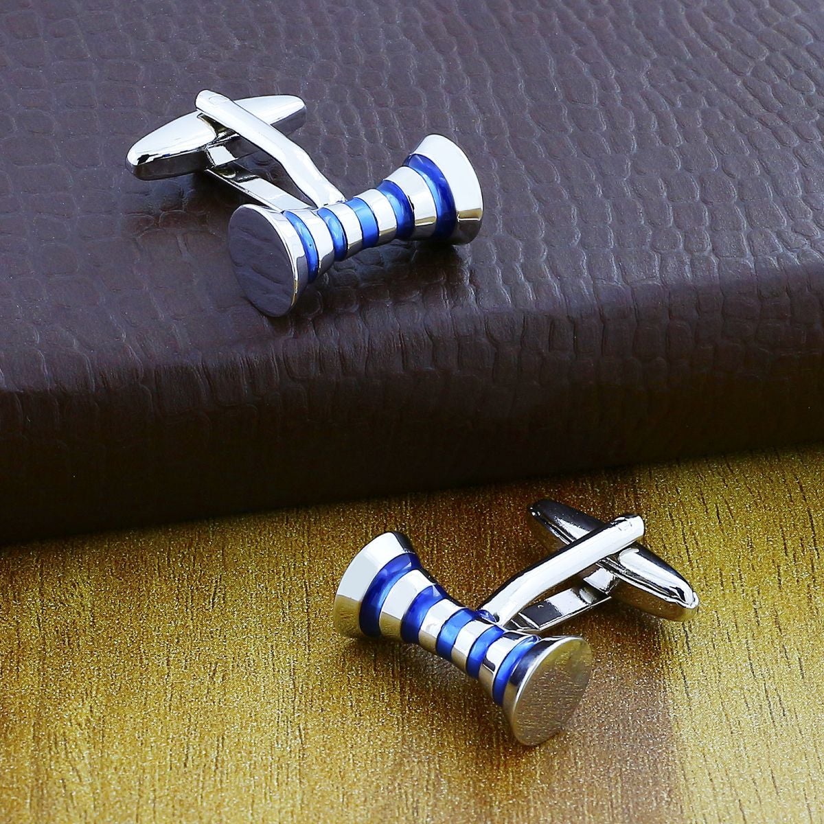 Ribbon Blue Bow Stripe Cufflinks In Box
