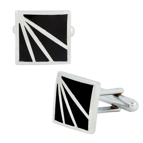 Square Black Stripes Cufflinks In Box Bulk Main image