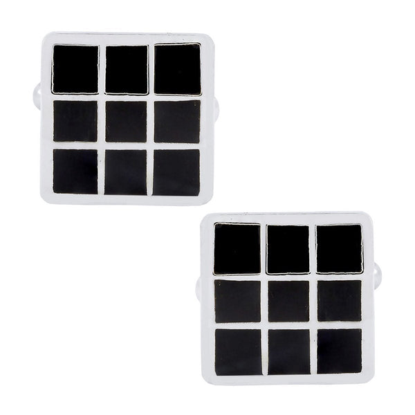 Square Black Checks Cufflinks In Box Bulk Main image