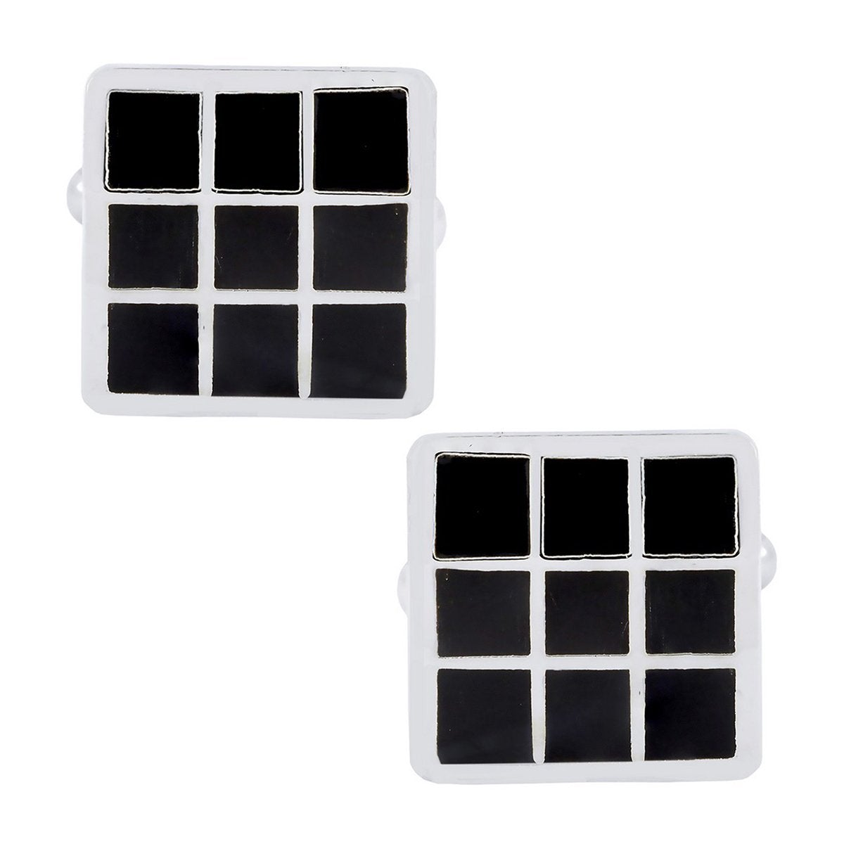 Square Black Checks Cufflinks In Box Bulk