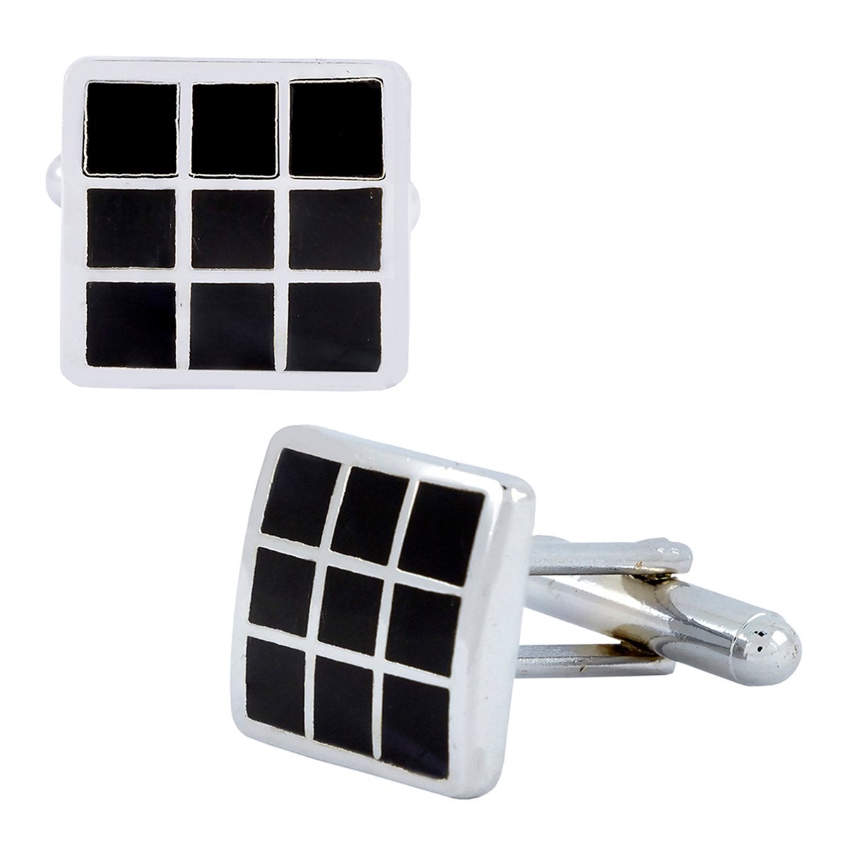 Square Black Checks Cufflinks In Box Bulk