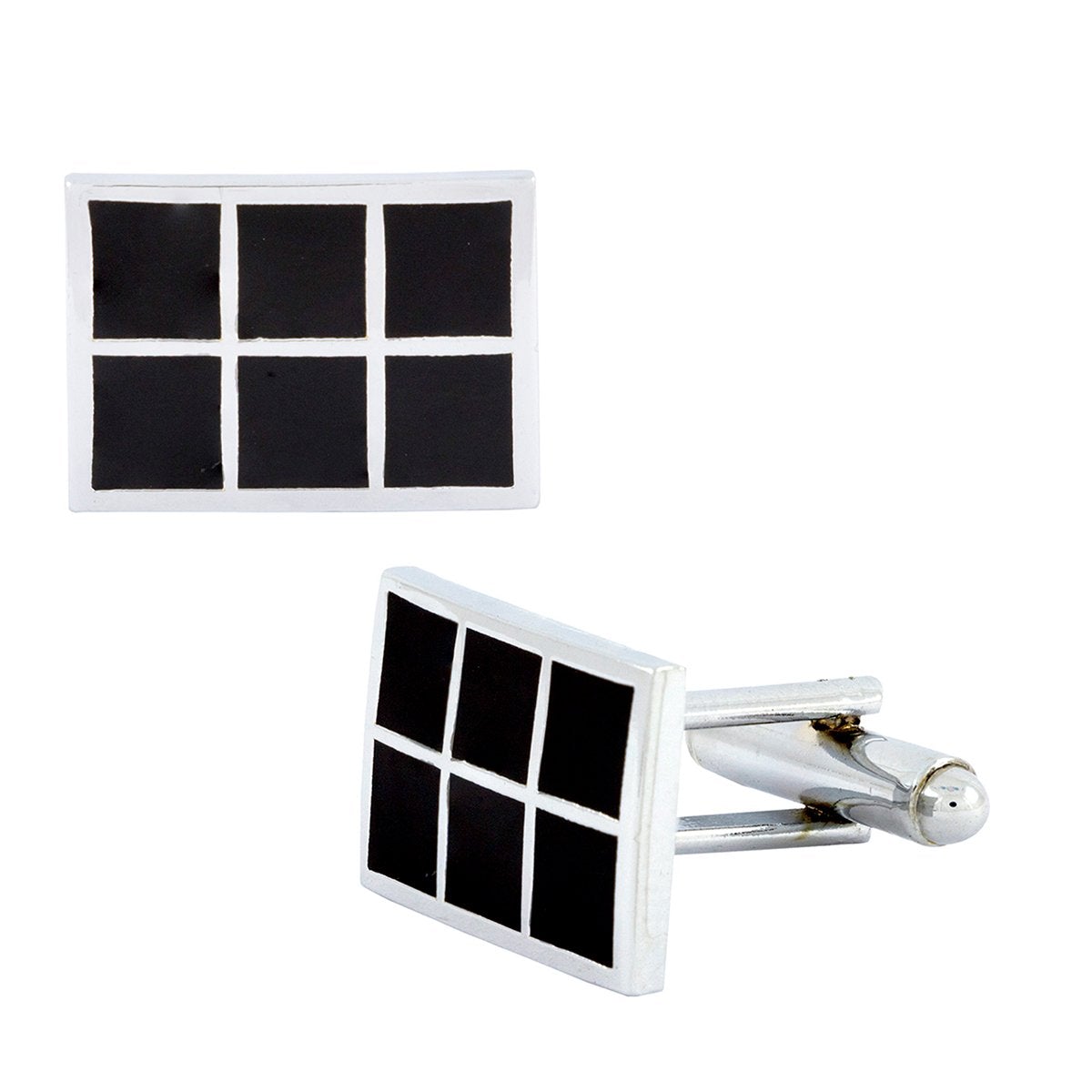 Rectangle Black Checks Cufflinks In Box Bulk Secondary image
