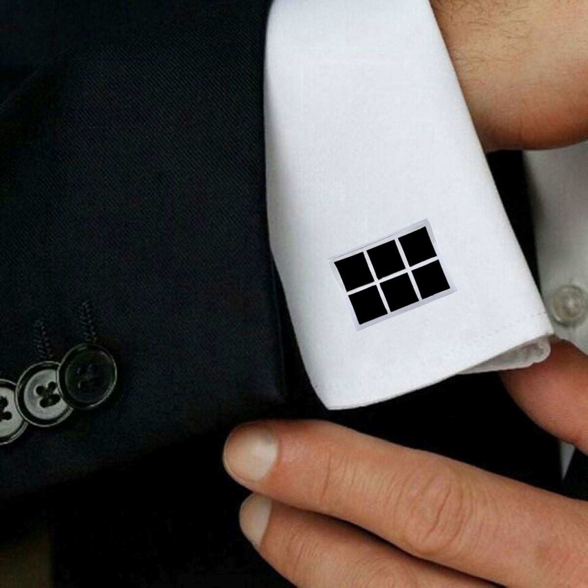 Rectangle Black Checks Cufflinks In Box Bulk