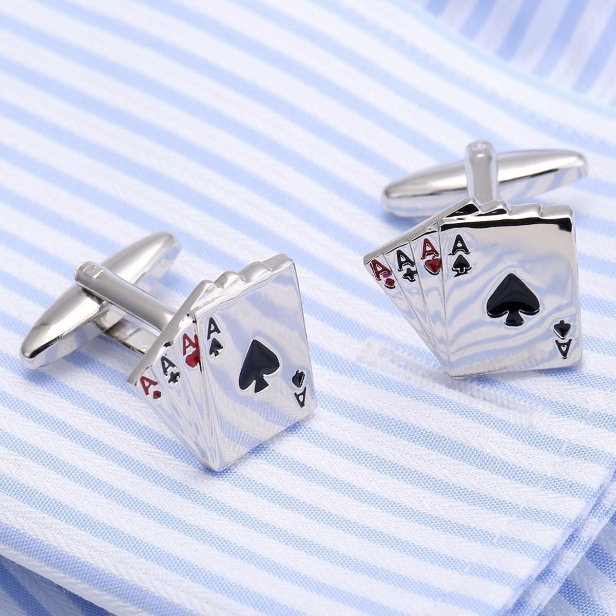 Fancy Silver Ace Poker Cufflinks In Box Bulk Main image