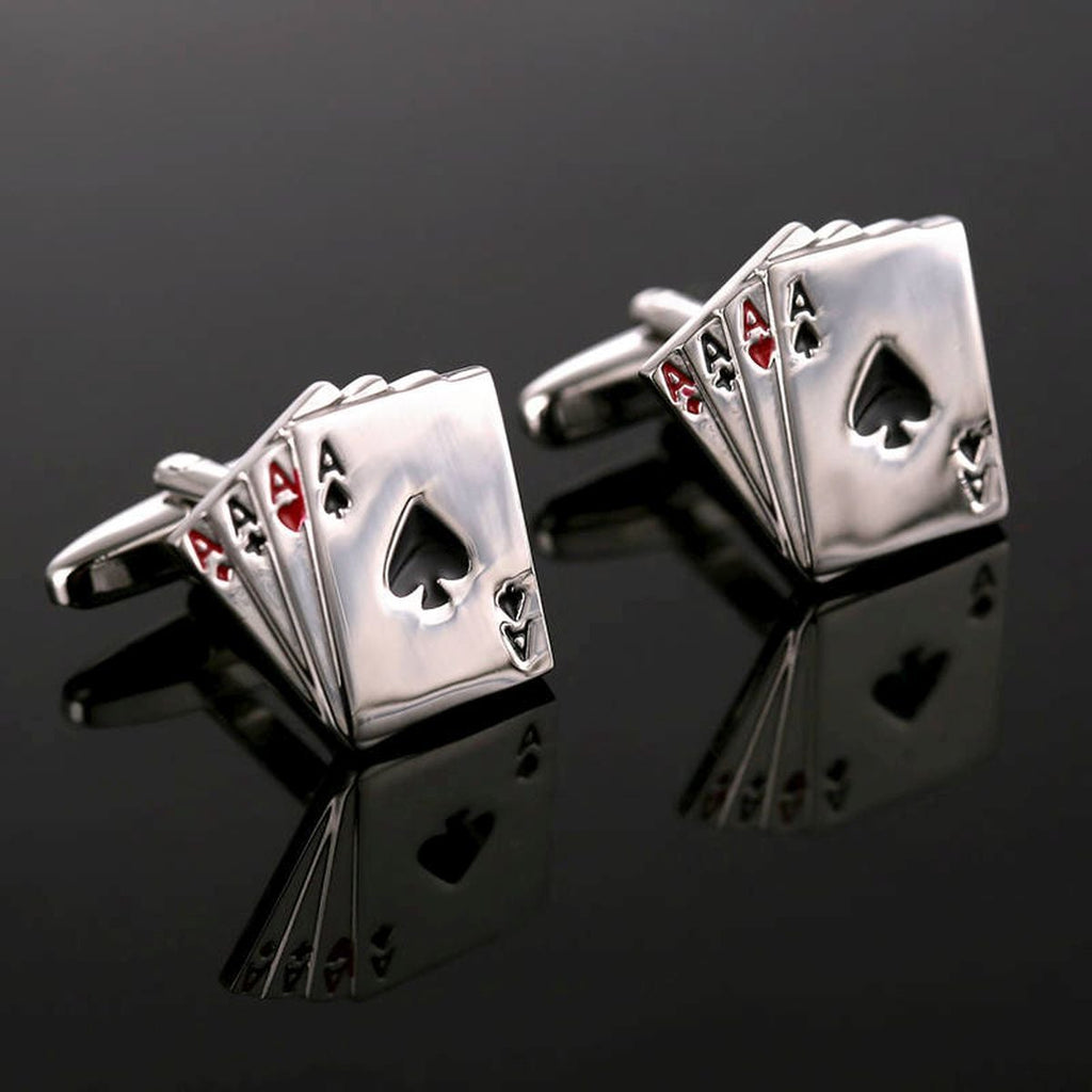 Fancy Silver Ace Poker Cufflinks In Box Bulk