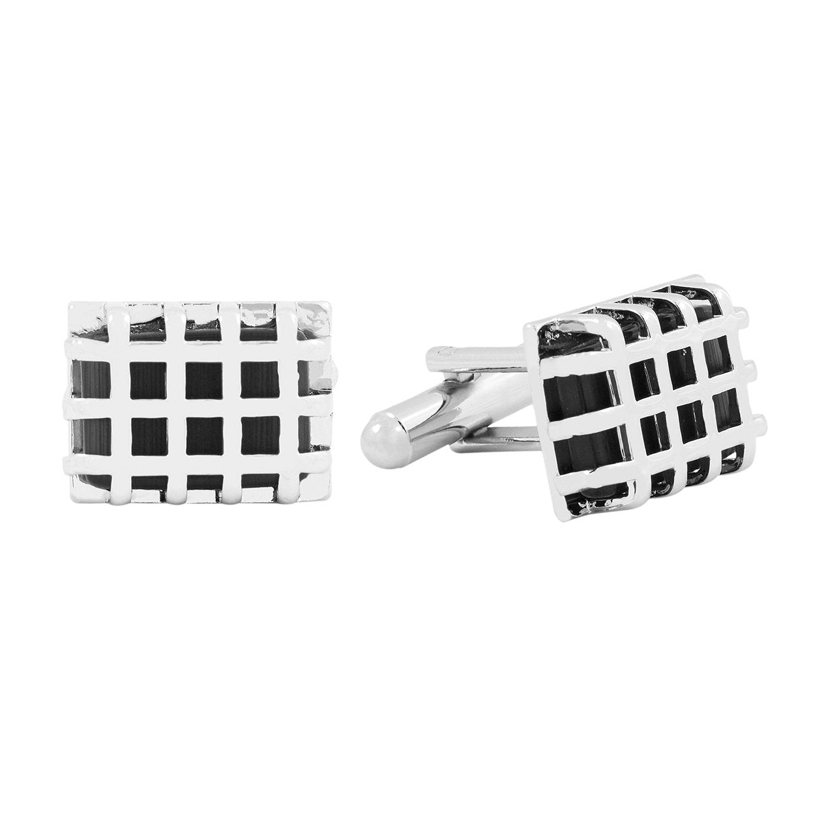 Rectangle Silver Checks Crystal Cufflinks In Box Bulk