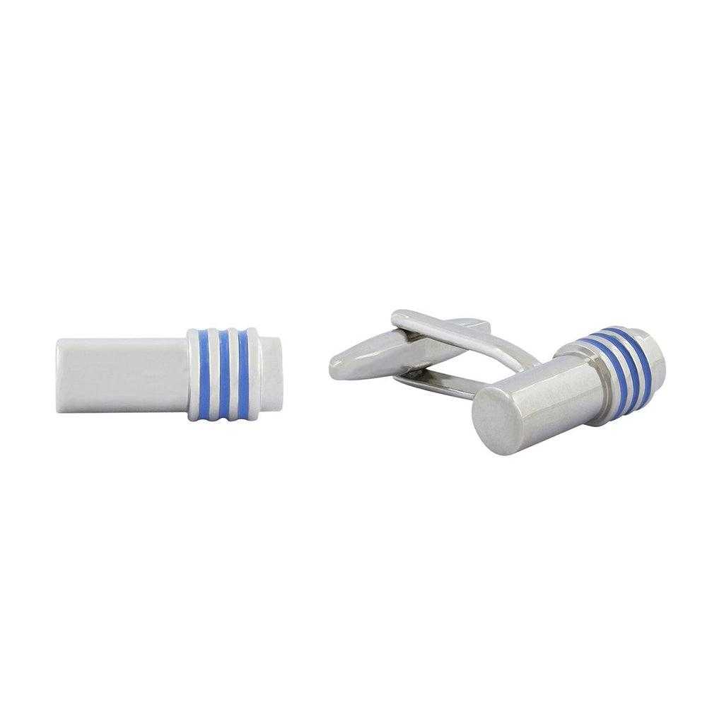Cylinder Blue Stripe Bullet Cufflinks In Box Bulk