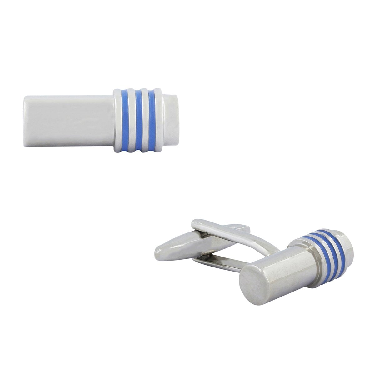 Cylinder Blue Stripe Bullet Cufflinks In Box Bulk